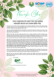 THƯ CẢM ƠN: HÀNH TRÌNH VƯƠN RA THỊ TRƯỜNG TOÀN CẦU CỦA TRÁI BƯỞI DA XANH BẾN TRE